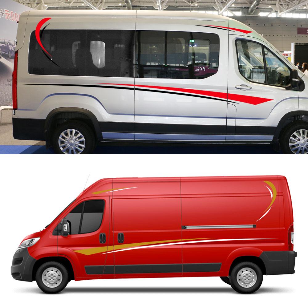 6Pcs/Lot Car Stickers Graphics Sports Vinyl Stripes Camper Van Decals For Peugeot Boxer Citroen Jumper Fiat Ducato Accessories