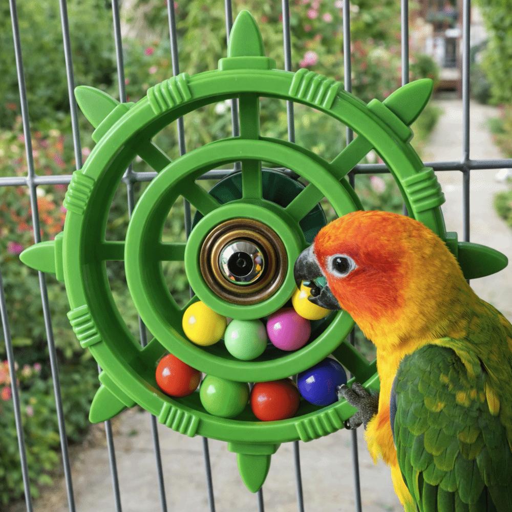 Rudder Shaped Interactive Spinning Wheel Colorful Beads Bird Cage Toy  Bird Cage Use