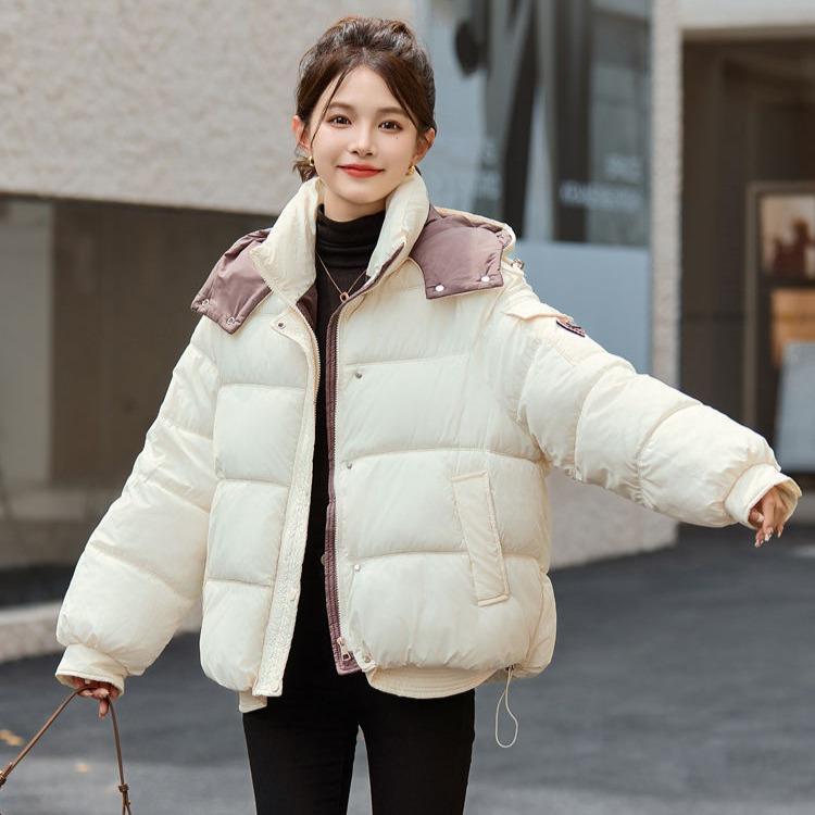 

Зимнее короткое пальто свободного покроя, одежда для хлеба, куртка с капюшоном для женщин XL бежевый