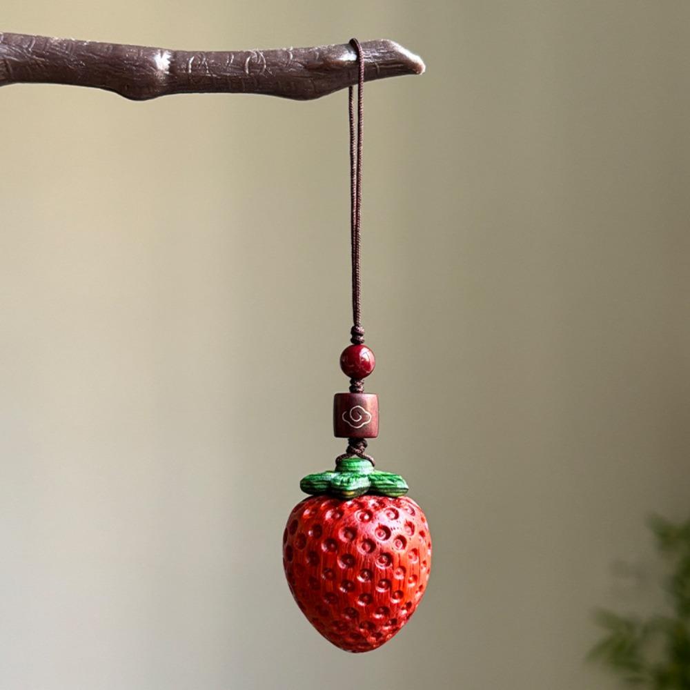 Strawberry Wooden Pendant Phone Chain Mangosteen Car Keyring Cute Sandalwood Keychain  Men