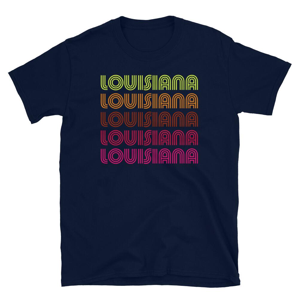 Retro State of Louisiana Inline Font Disco Neon Short-Sleeve Unisex T-Shirt 3XL
