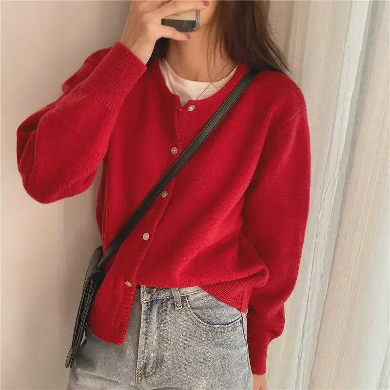 Core-Spun Sand Knit Cardigan: Layered, Loose-Fit Sweater Coat, Korean and Western Style Women's Top.