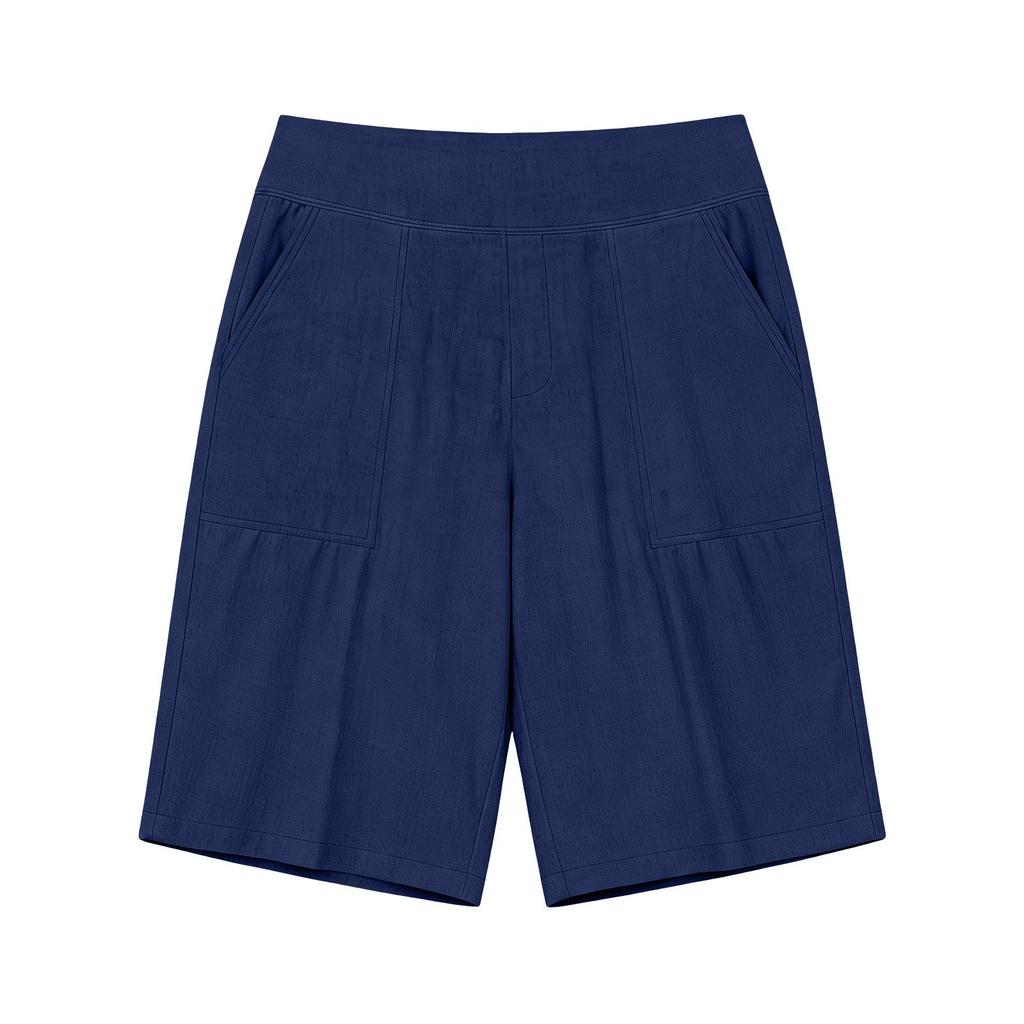 Sommer 2026 High Waist Baumwoll-Leinen Lässige Lockere Shorts mit Taschen