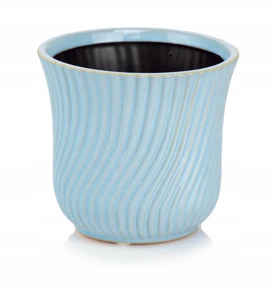 Osłonka ceramiczna na kwiatki 14 cm doniczka niebieska w prążki 1 szt.