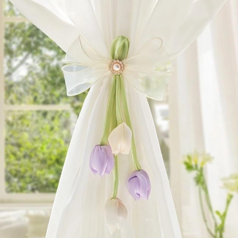 Romantic Tulip Ribbon Curtain Tieback Sweet Style Curtain Binding Curtain Straps  Living Room Style 3
