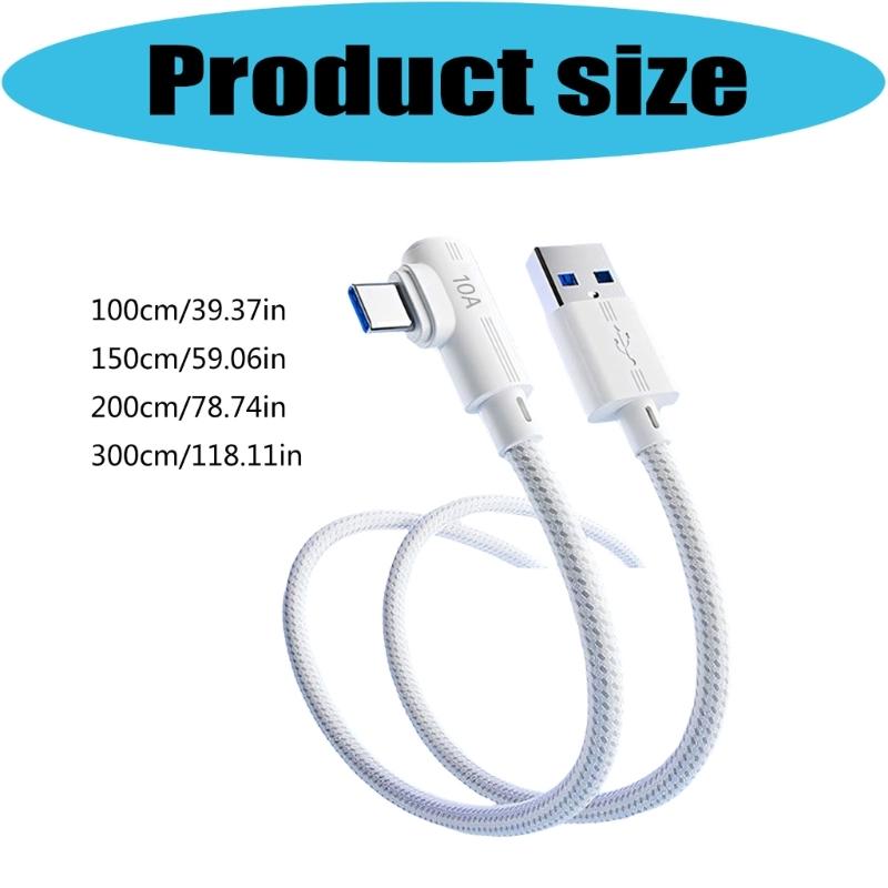 10A Fast Charging Braided Cable Right Angle USB C Cable Data Transfer Cord Suitable for Gaming and Quick Charging