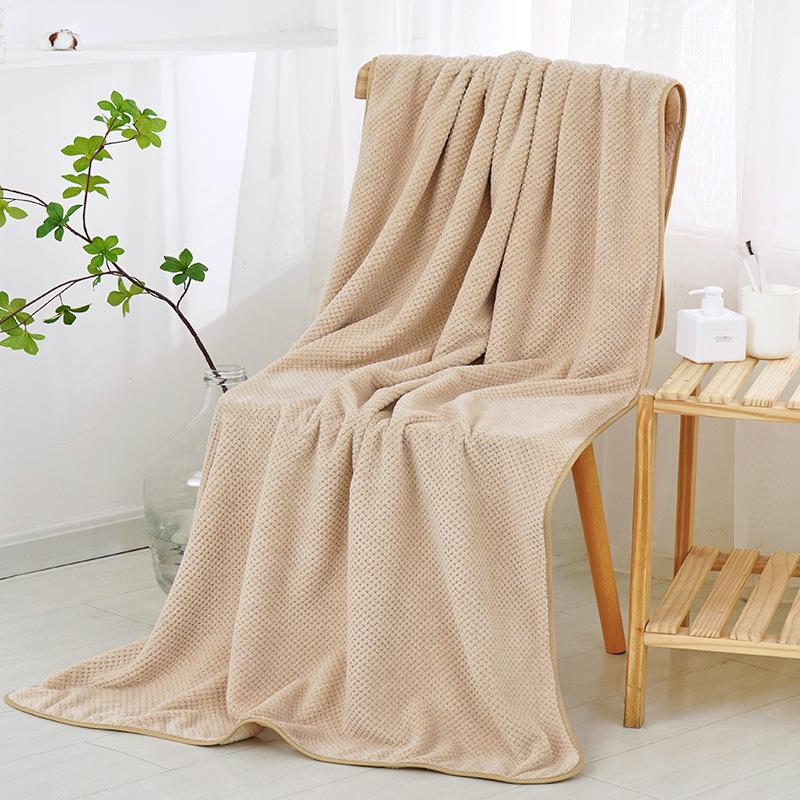 Large Bath Towel Enlarged Thickened Coral Velvet Pineapple Lattice Quick-Drying Absorbent Bath Towel Quick-Drying Bath Towel