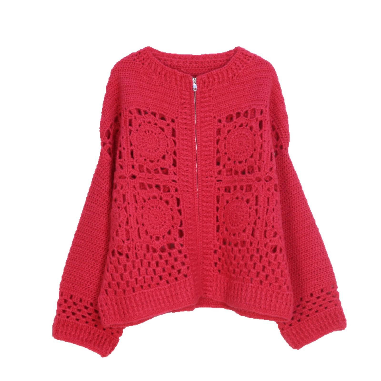 

Богемный кардиган с вязаными крючком цветами - Женский осенне-зимний вязаный свитер с круглым вырезом, в корейском стиле Medium