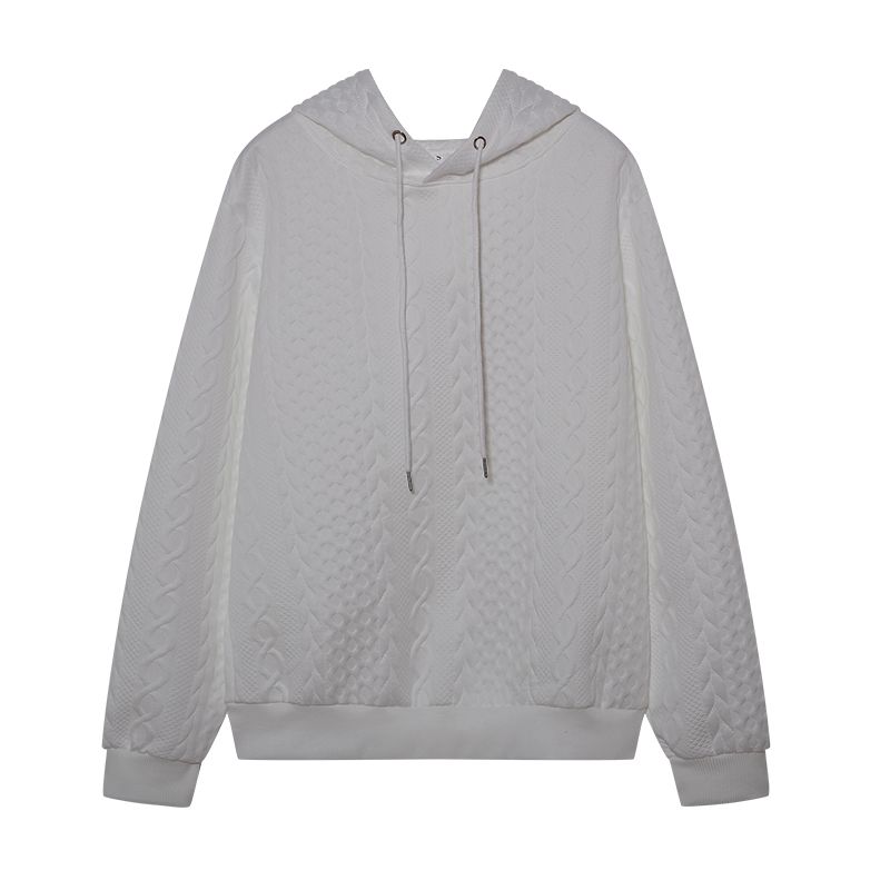 

and Winter Plus Size Ladies New Arrival Western Style Shoelace Loose Hooded Knitting Long Sleeves Shoulder Tops Slimming Slim Fit Solid Color Hoodie White S