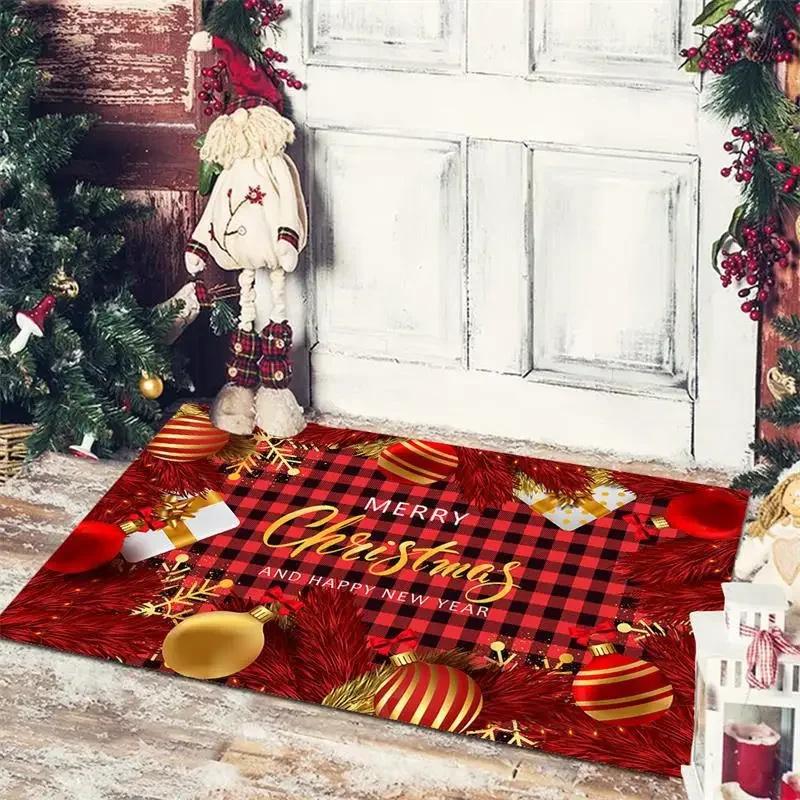 Christmas New Year Home Decoration Doormat Santa Snowman Tree Printed Floor Kitchen Bathroom Anti-Slip Carpet Rug Festival Decor