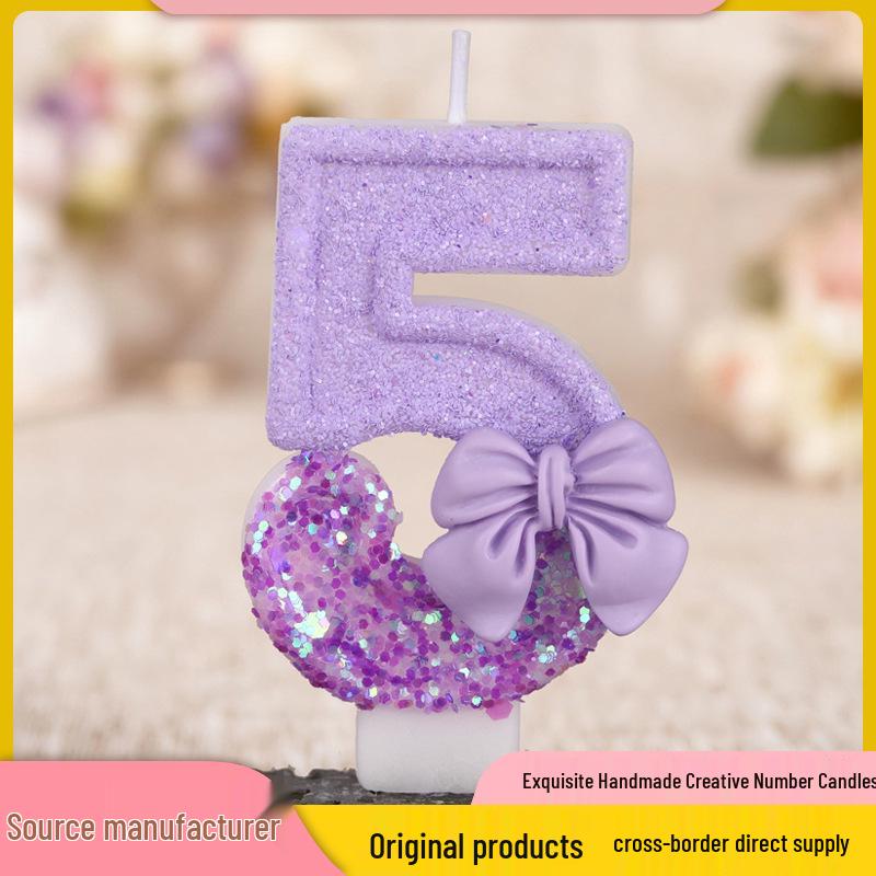 Purple Bow Digital Birthday Cake Candle