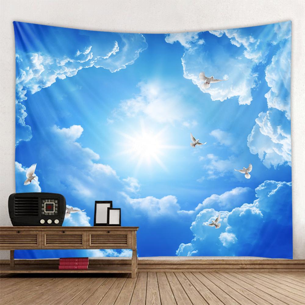 Blue Sky & White Cloud Natural Landscape Aesthetic Wall Hanging Tapestry Multiple Patterns Sizes Home Ceiling Decoration