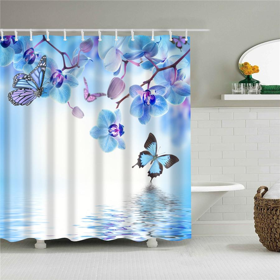 Flower Painting Printed Mildew Proof Polyester Shower Curtains Washable Waterproof Shower Curtains For Bathroom Home Decor