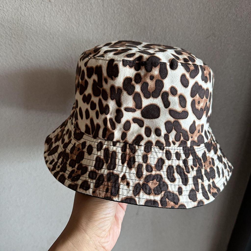 Fashion Leopard Print Bucket Hat for Women Double Sided Travel Sunshade Fisherman Cap Ladies Outdoor Dome Basin Hat