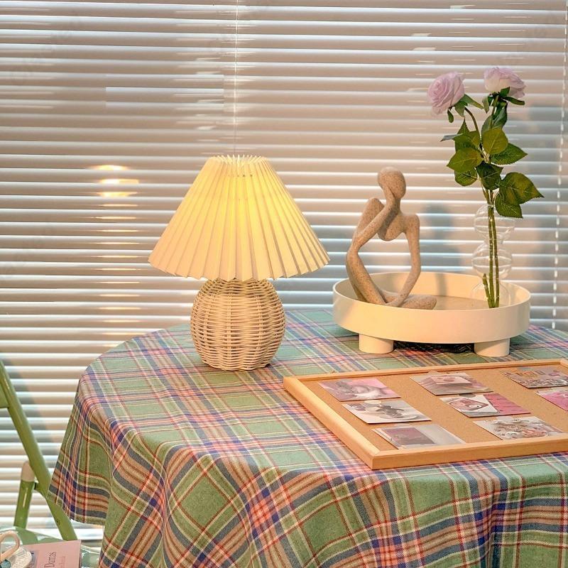 LED Stoff Plissee Lampenschirm Retro Rattan Streifen USB Schlafzimmer Nachttisch Lampe Schreibtisch Lampe Indoor Hause Dekoration Beleuchtung Leuchte