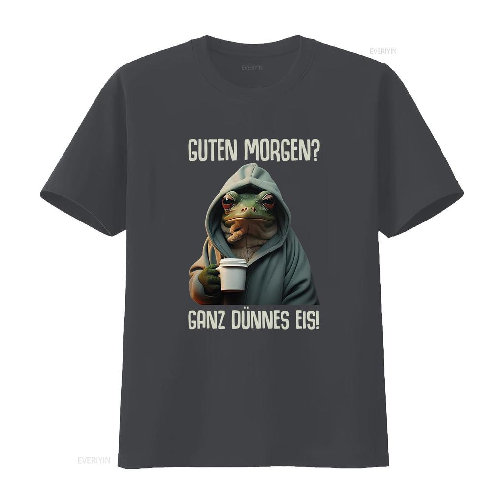 Good Morning Guten Morgen Funny Frog Coffee Quote T Shirt Premium With Look Design vintage Washed Stretched Casual homme