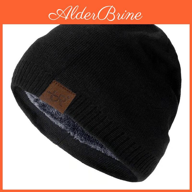 Winter Unisex Hats Color Solid Knitted Hats For Men And Women Outdoor Add Fur Lining Beanie Cap