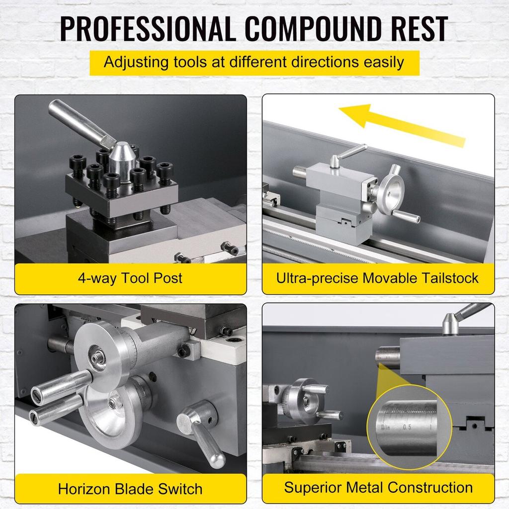 Mini Metal Lathe 750W Variable Speed Metal Lathe 50 to 3000Rpm Milling Precision Lathe 220 x 600mm for Metal Metal Lathe for Counter Face Turning