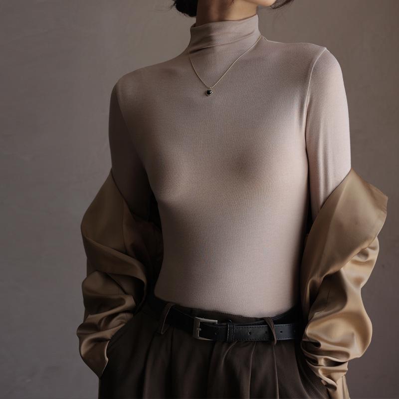 Versatile Mock Neck Long Sleeve Base Layer Shirt for Women - Slim Fit, Wear Alone or As Innerwear