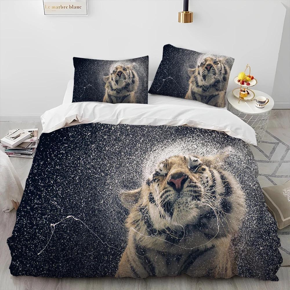 3-teiliges Bettwäscheset mit Tiger-, Leoparden- und Wolf-Tiermotiv, 3D-Druck, Bettbezug, Bettwäscheset, bequem, atmungsaktiv, Luxus-Bettlaken, Baumwollbettwäsche