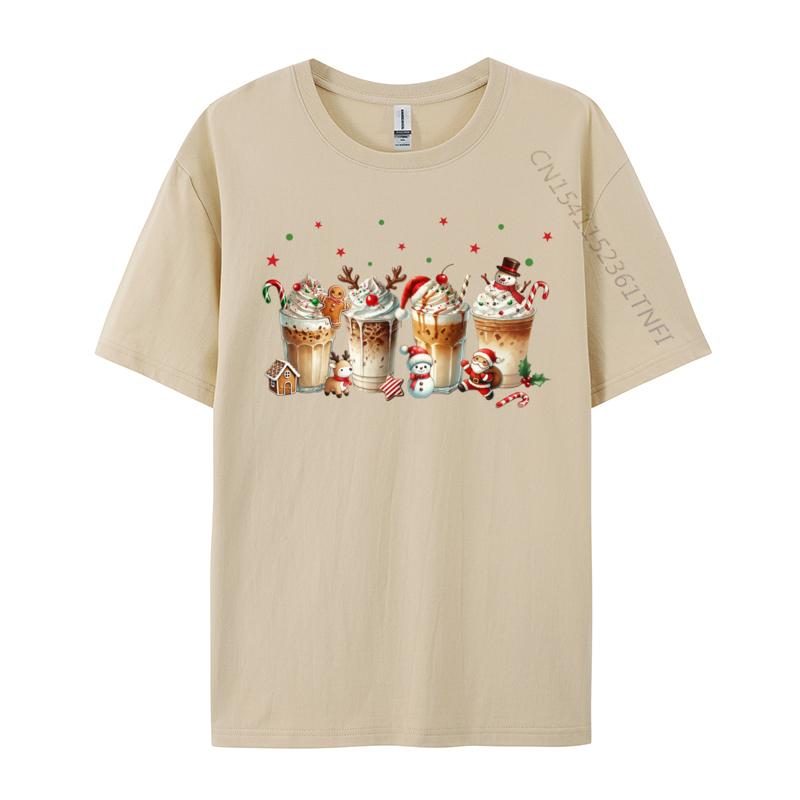 Merry Christmas Coffee Cups Latte Cozy Winter Drink Pajamas Tshirts Cotton Tee For Unisex Printing Shirt Newest Tshirts