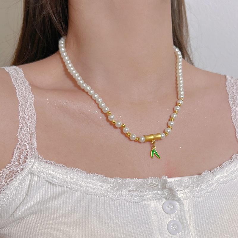 Copper Electroplated Pearl Necklace Fashion All-Match Elegant Clavicle Chain Personalized Simple High-End Style Jewelry Women's