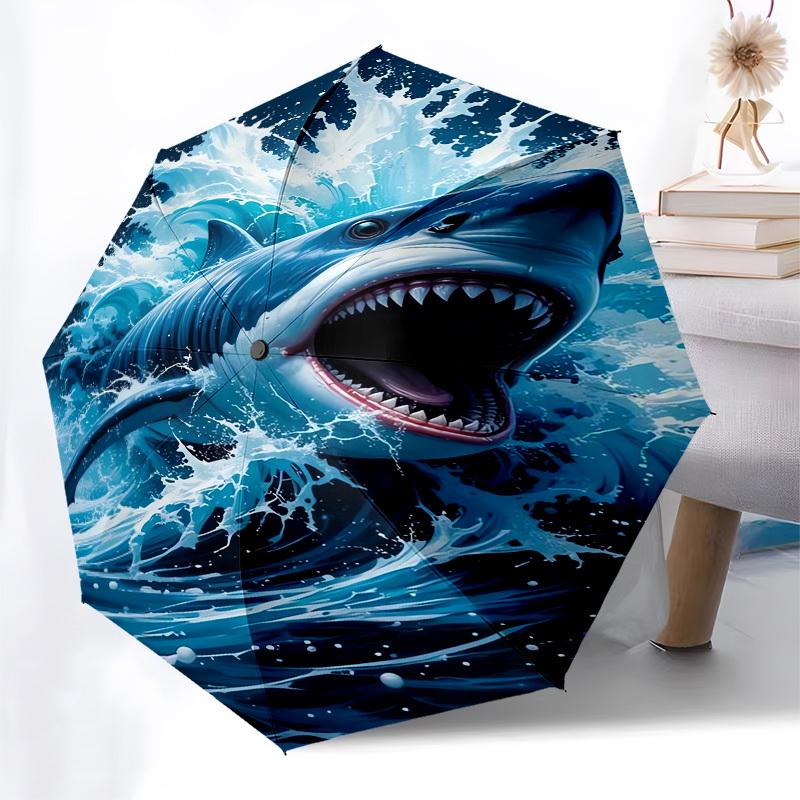 1pc Great White Shark Breaking Through Water Umbrella with Plastic Handle,Compact & Stylish,Cartoon Pattern,Outdoor UmbrellaPT577