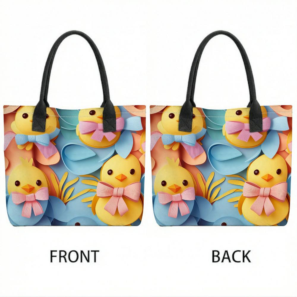 Cute Cartoon Chick Print Tote Bag Fashion Large Capacity Casual Handbag for Daily Use
