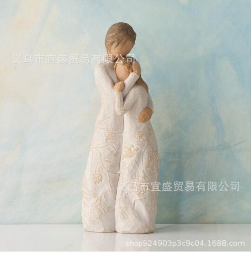 Valentine's Day Wood Carving Style Couple Figurine Resin Craft Romantic Embrace Home Decor