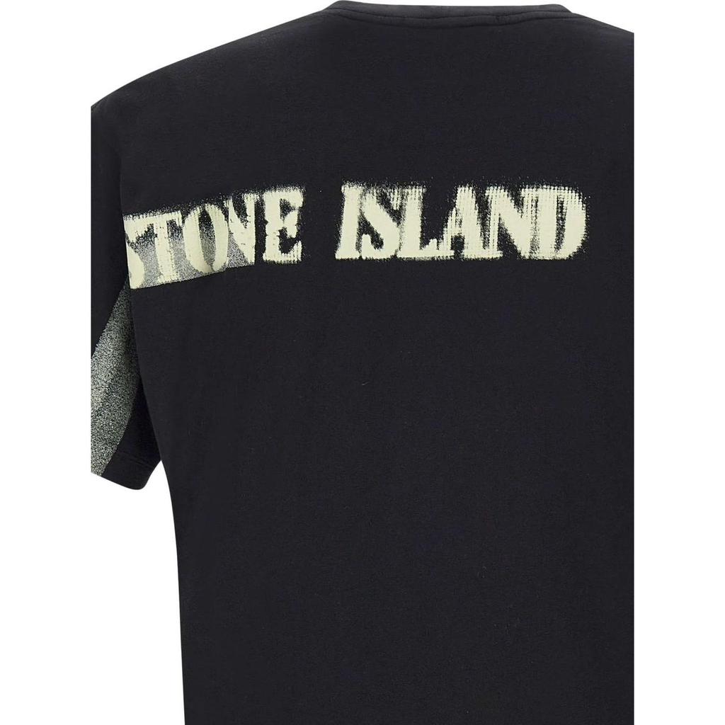 STONE ISLAND Letter Round Neck Fitted Short Sleeve T-Shirt Men Tops Black 80152RC86-V0029