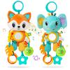 Soft Hanging Crinkle Squeaky Sensory LearningToy Stroller Car Seat Crib Travel Plush Animal Wind Chime with Teether Boys Girls