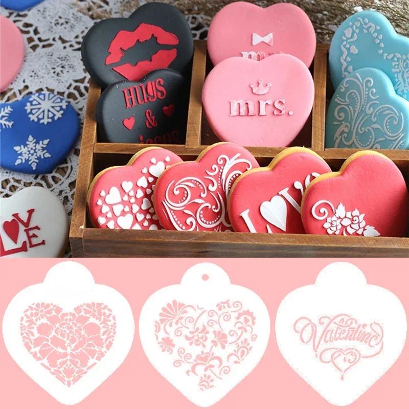 Love Heart Cookie Stencils Valentine‘s Day Fondant Mold Biscuit Baking Moulds Coffee Powder Sieve Pastry Spray Tools for Wedding