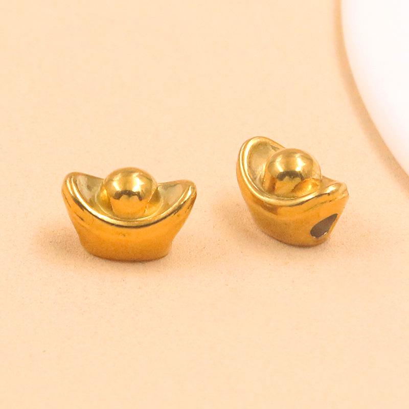 Gold-Plated 304 Stainless Steel Lucky Ingot Bead Connectors Small 6x9mm 1g