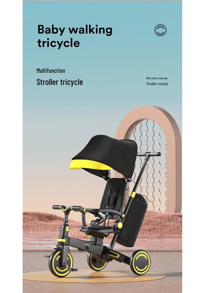 Portable Folding Tricycle with Canopy & Storage for Ages 1-6 - Multi-Form Baby Stroller Bike