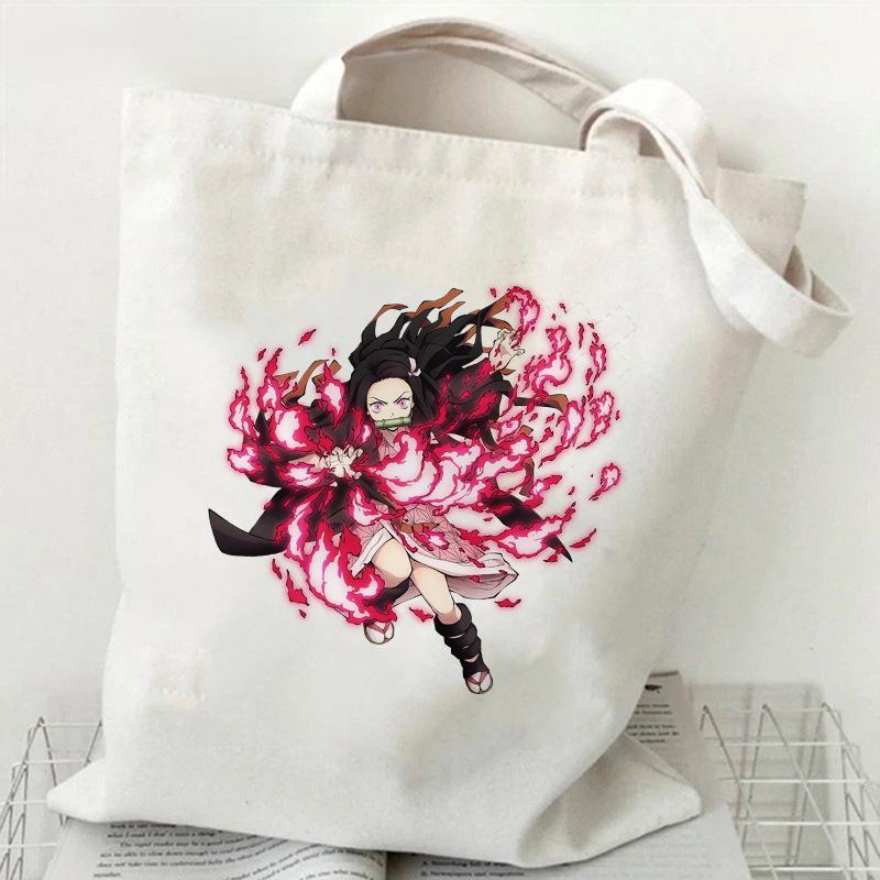 Japan cartoon comicsNezuko Kamado Demon Slayer Printed Shopping Canvas Bag Stylish Shoulder Bag Large Capacity Handbag for Women 7559