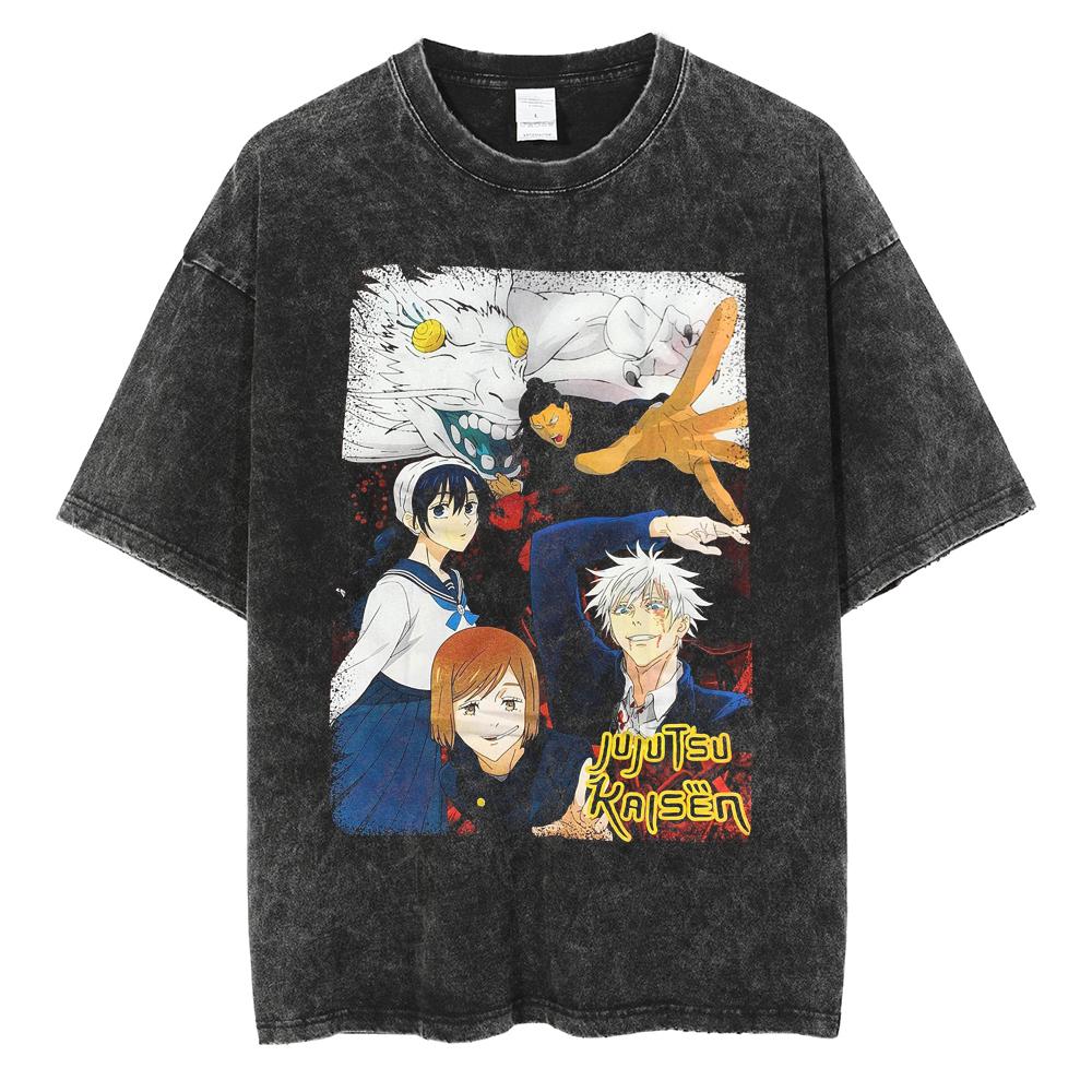 Heißes Anime Jujutsu Kaisen Satoru Gojo Und Ryomen Sukuna Grafikdruck T-Shirt Männer Frauen Gewaschene Baumwoll-T-Shirts Harajuku T-Shirt