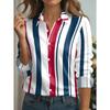 Elegant Women's Long-sleeved Blouse with Contrasting Red, White and Blue Vertical Stripes