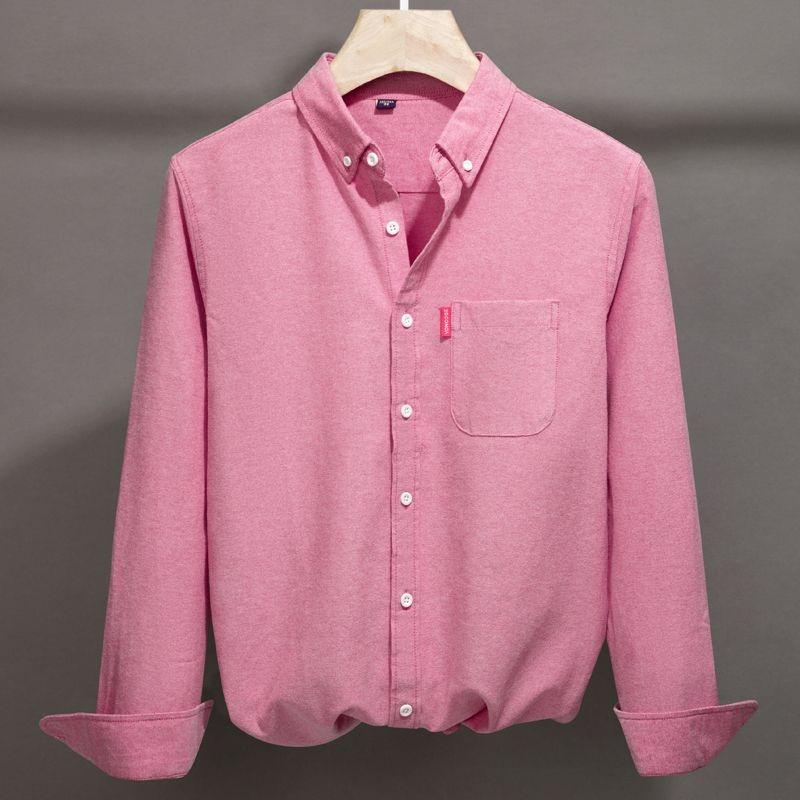 

100% Cotton Oxford Shirt For Men Long Sleeve Solid Casual Business Regular-Fit Formal Dress Shirts Social Blouse Men s Clothing 4XL