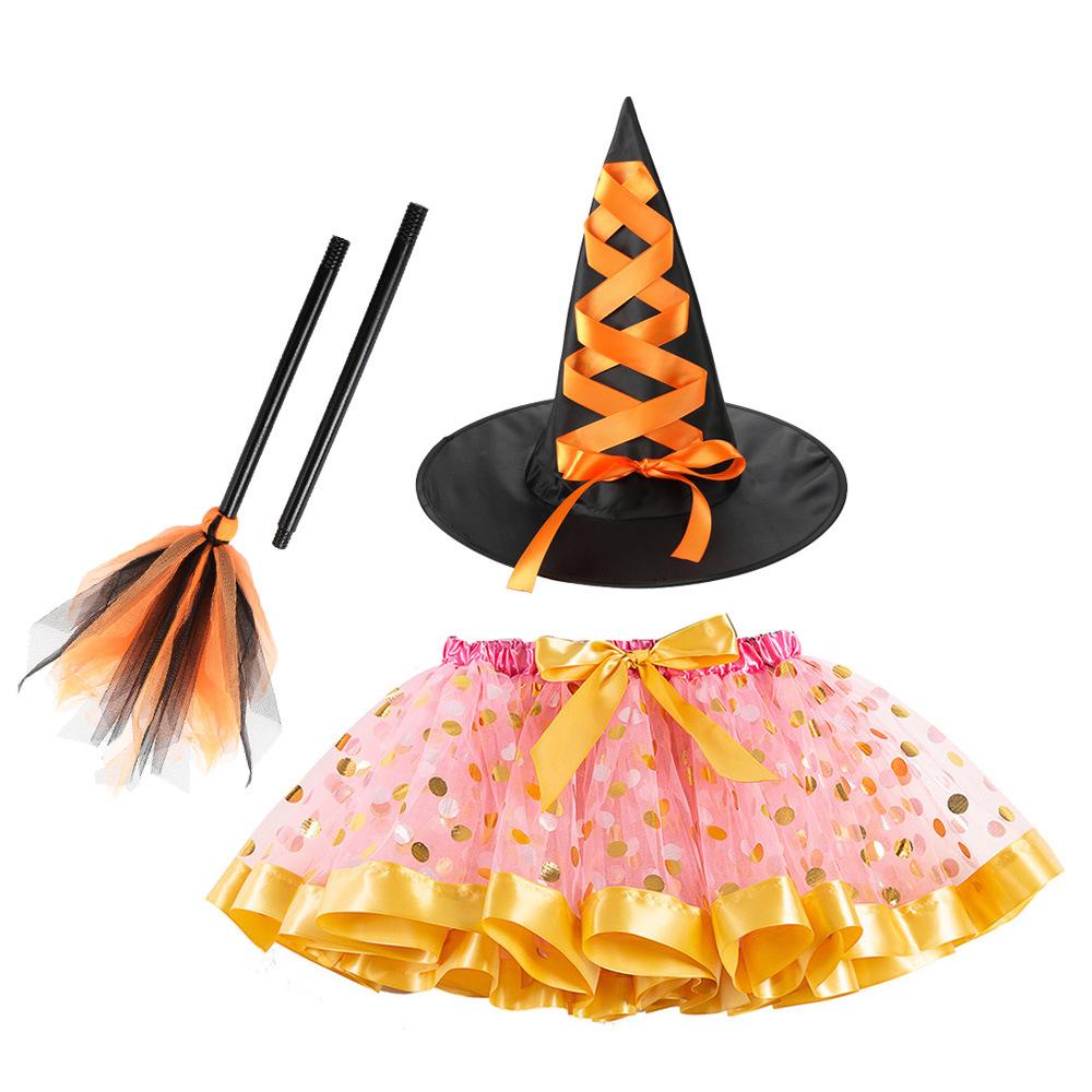 Girls' Halloween Tutu, Witch Hat & Broomstick Fluffy Skirt Set