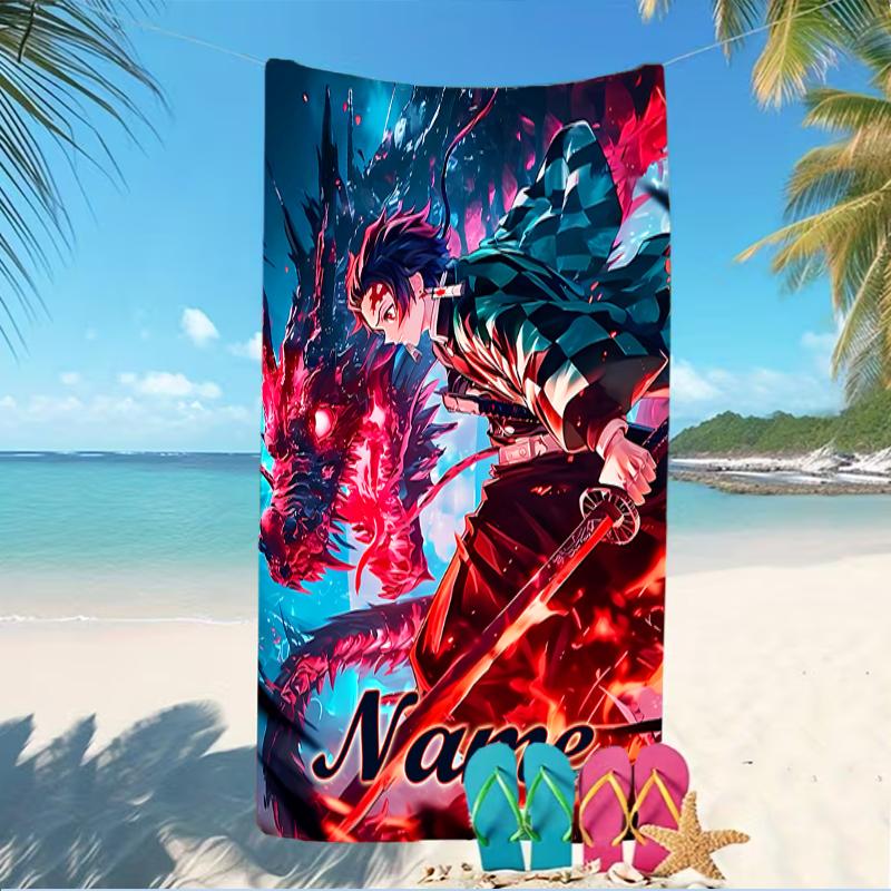 Customizable Personalized Beach Towels Demon Slayer Tanjiro Themed designs.Suitable for the Beach, Yoga, Sports;ideal As Beach Accessories