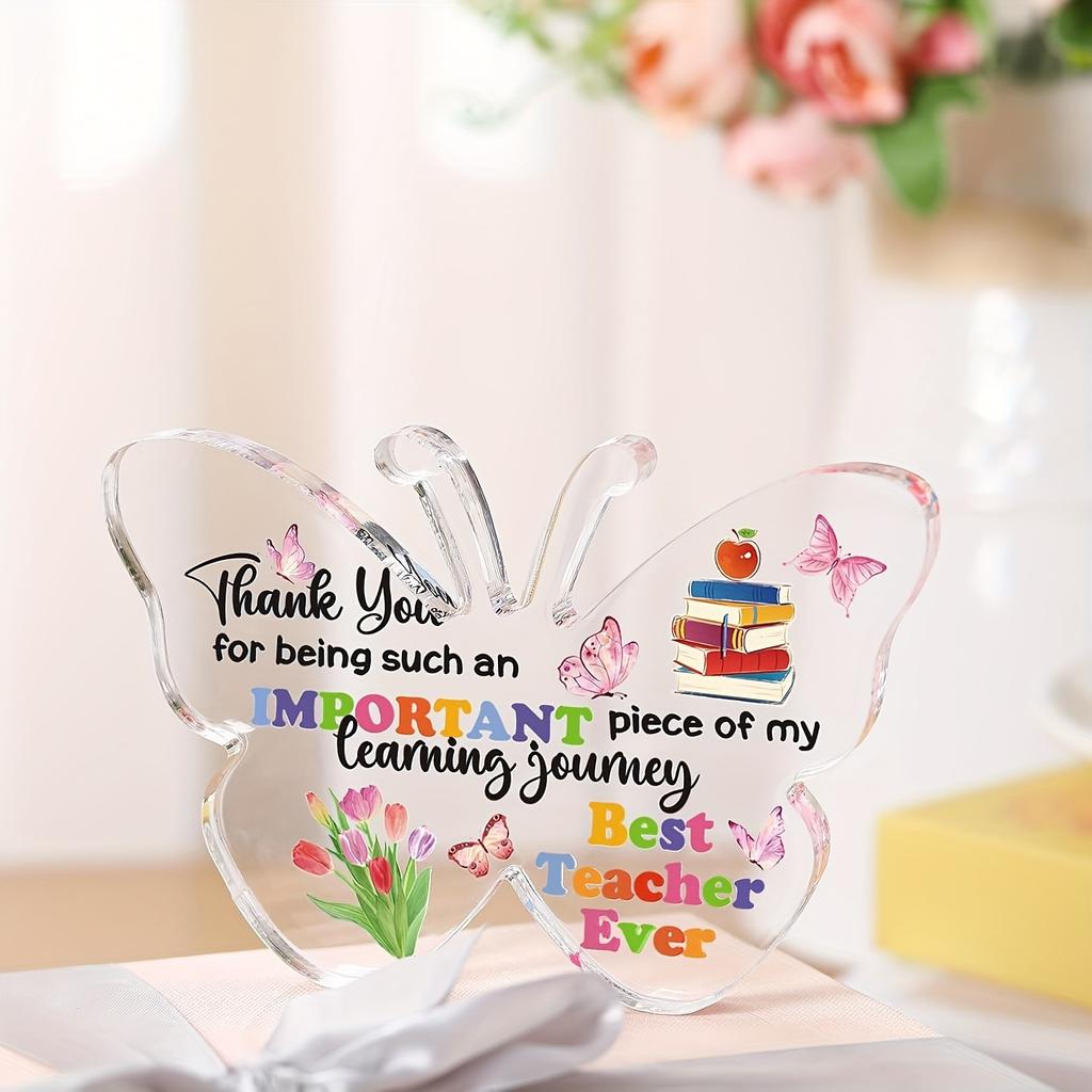 Akrylpresent till lärare med fjärilsdesign - 'Tack för att du är en så viktig del av min läranderesa Bästa läraren någonsin