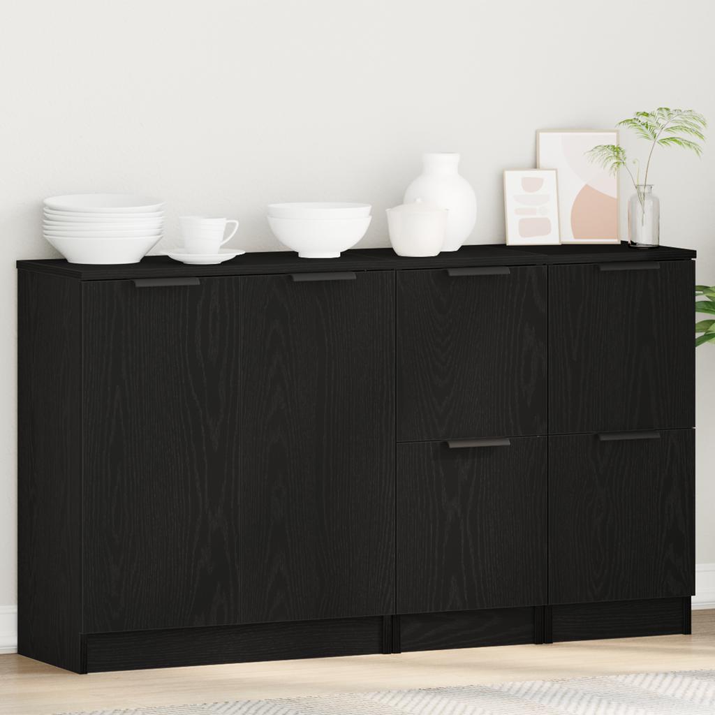 Sideboard 3 pcs Black Oak Effect Particleboard