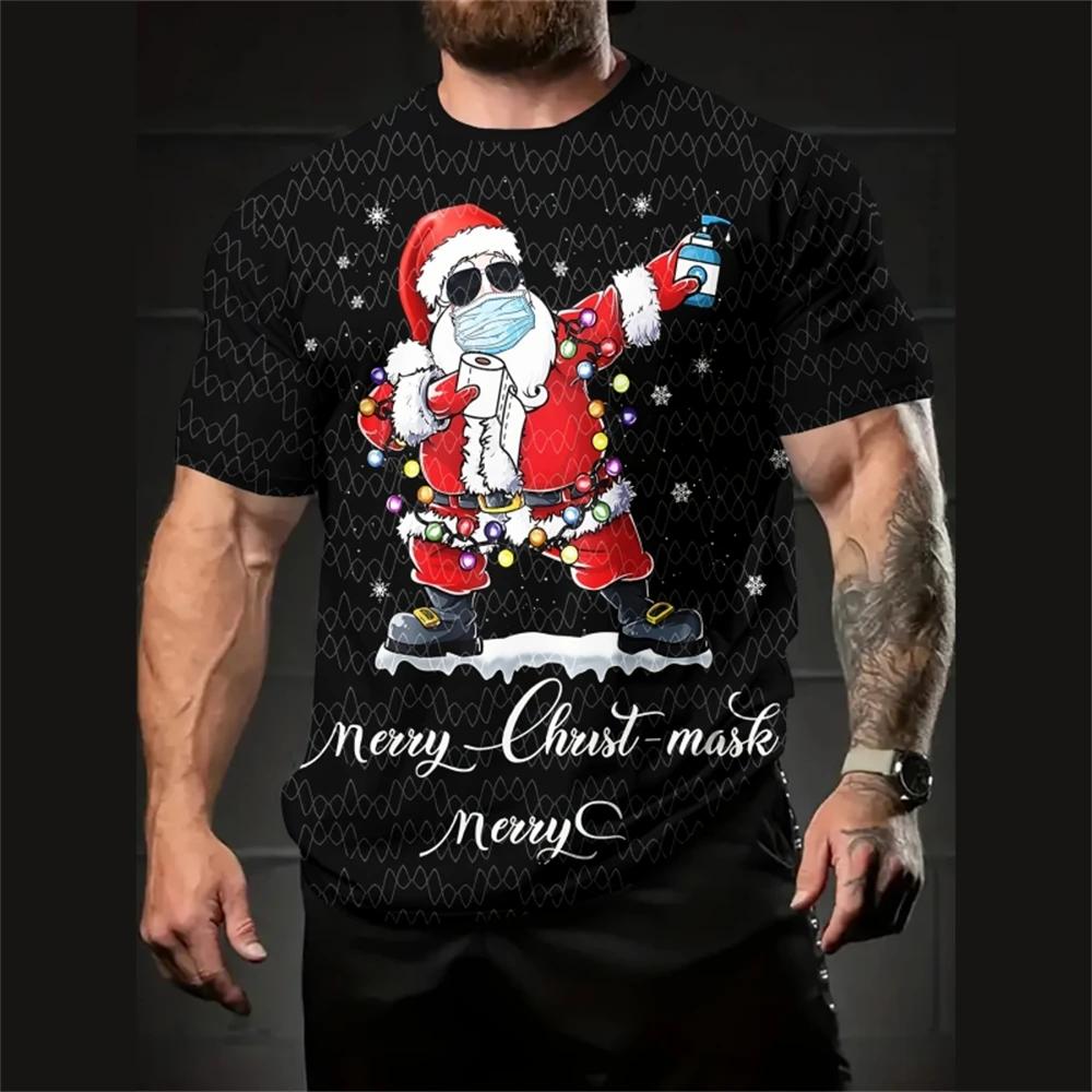 

Футболка мужская с 3D-принтом Санта-Клауса, модная рождественская футболка, мужская повседневная футболка с коротким рукавом, топ, футболка в стиле хип-хоп, уличная одежда 6XL