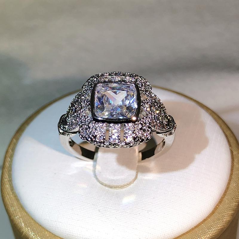 925 sterling silver simple fashion square zircon big ring ladies party birthday gift men and women jewelry generation