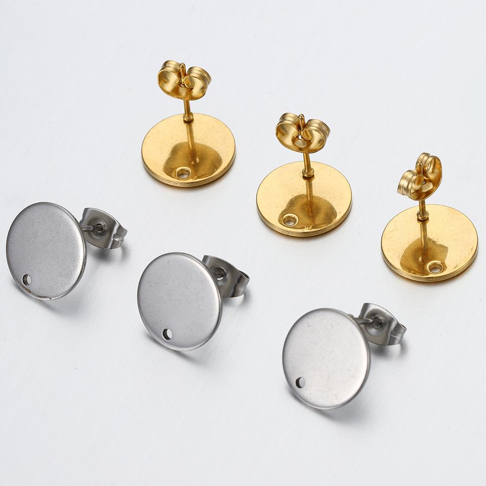 10pcs Gold Stainless Steel Love Heart Ear Studs for DIY Earrings Base Jewelry Making Hole Dangle Charm Components Accessories