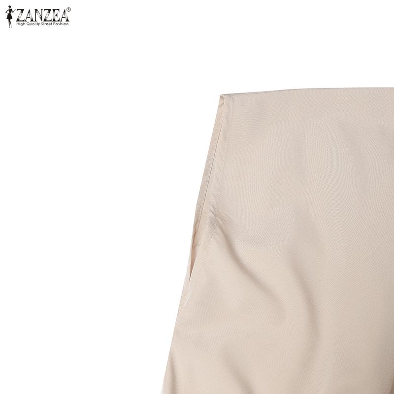 ZANZEA נשים קז'ואל צווארון V בצבע אחיד שמלת שרוול קצר