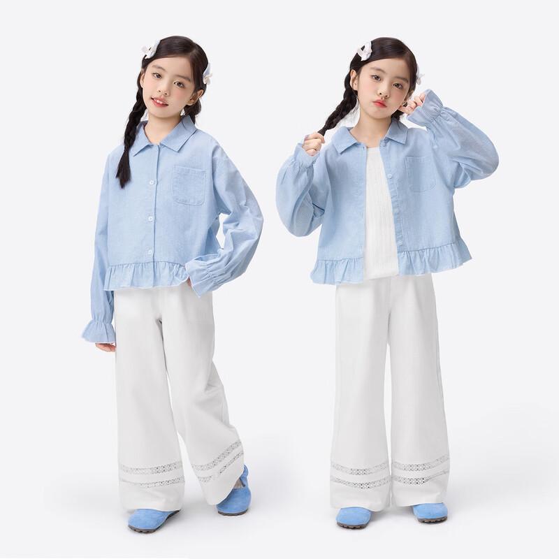 Little Yinman Girls' Plaid Blouse with Lace Cuffs