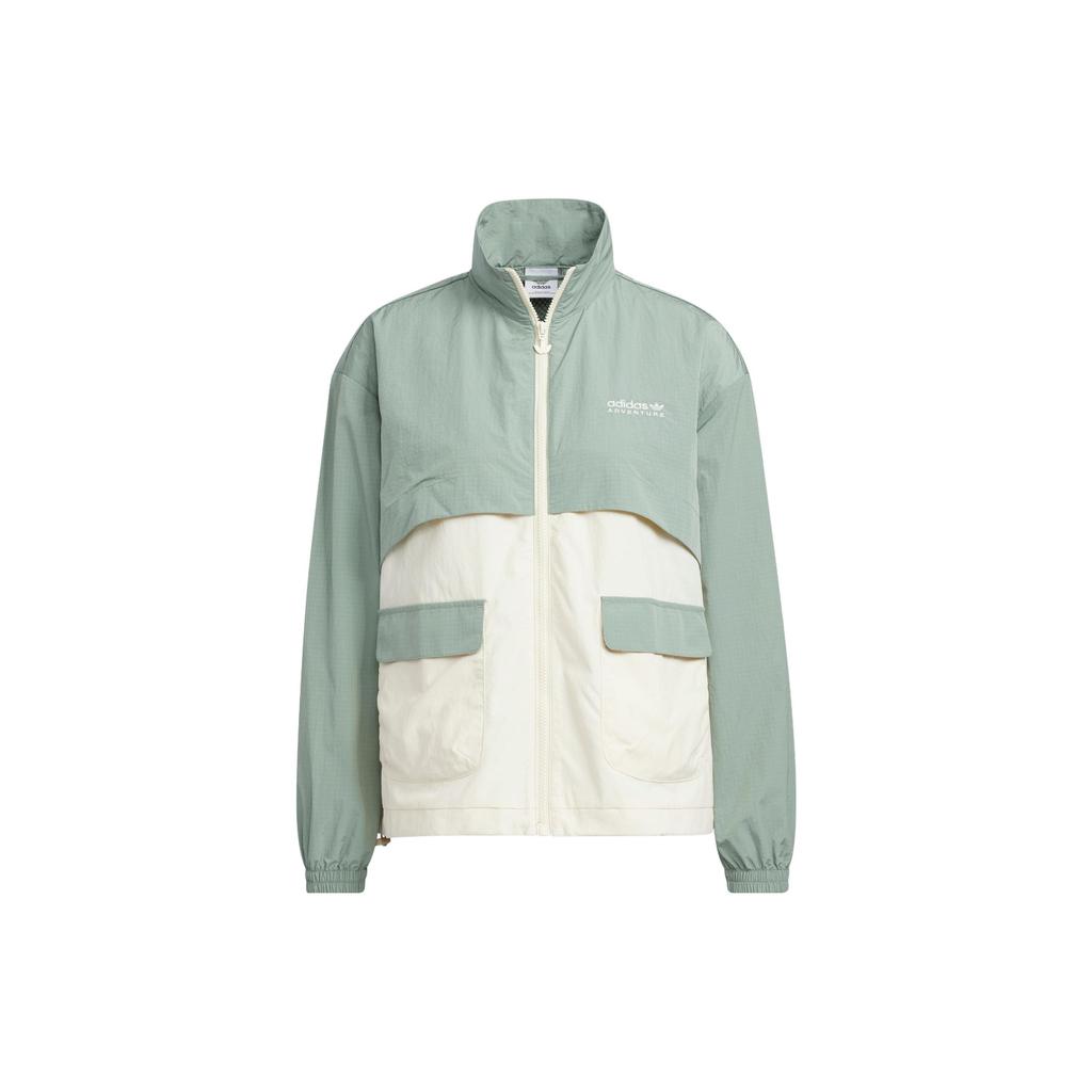 Adidas Originals Trefoil Colorblock Zip-Up Stand Collar Long Sleeve Jacket Women Outerwear Silver Grey Green IK8618