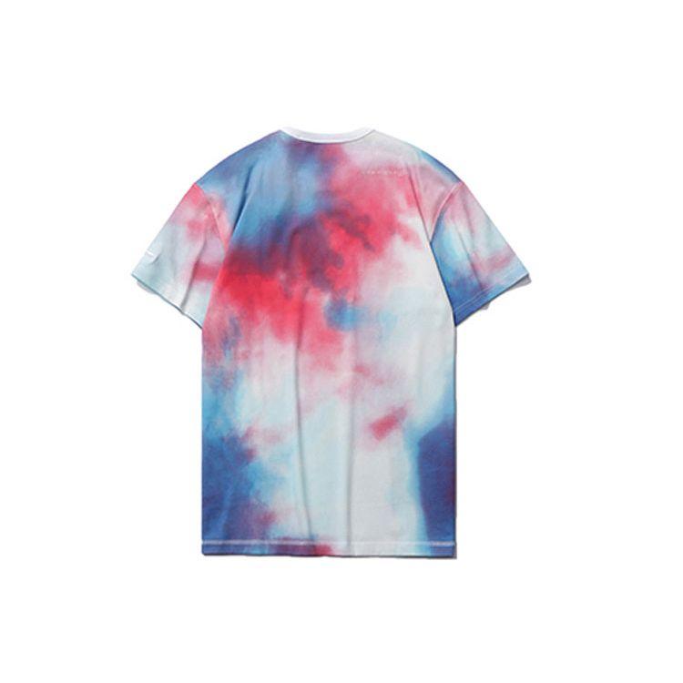 Li Ning Blue Pink Starry Sky Full Print Round Neck Short Sleeve T-Shirt Men Tops AHSR165-1