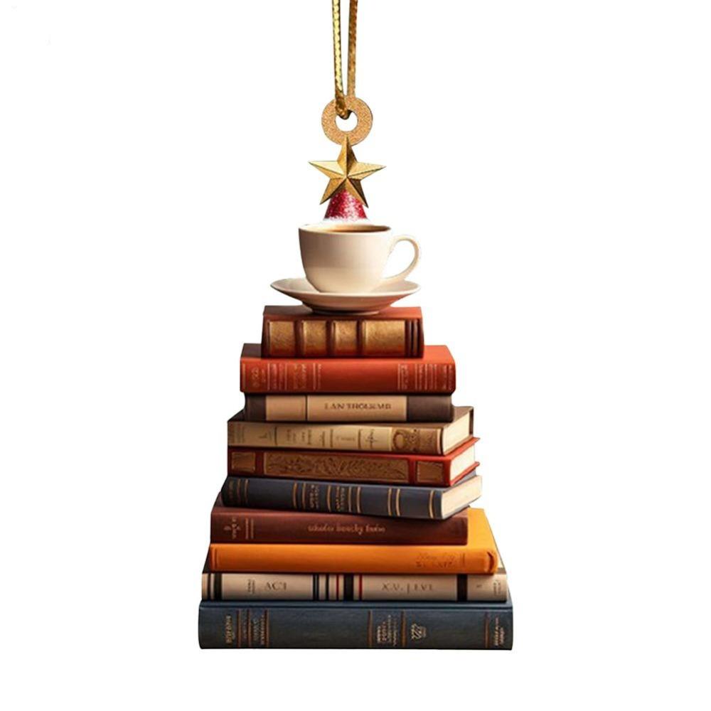 3D Bookshelf Bookshelf Christmas Hanging Books Stacked Christmas Pendant  For Home
